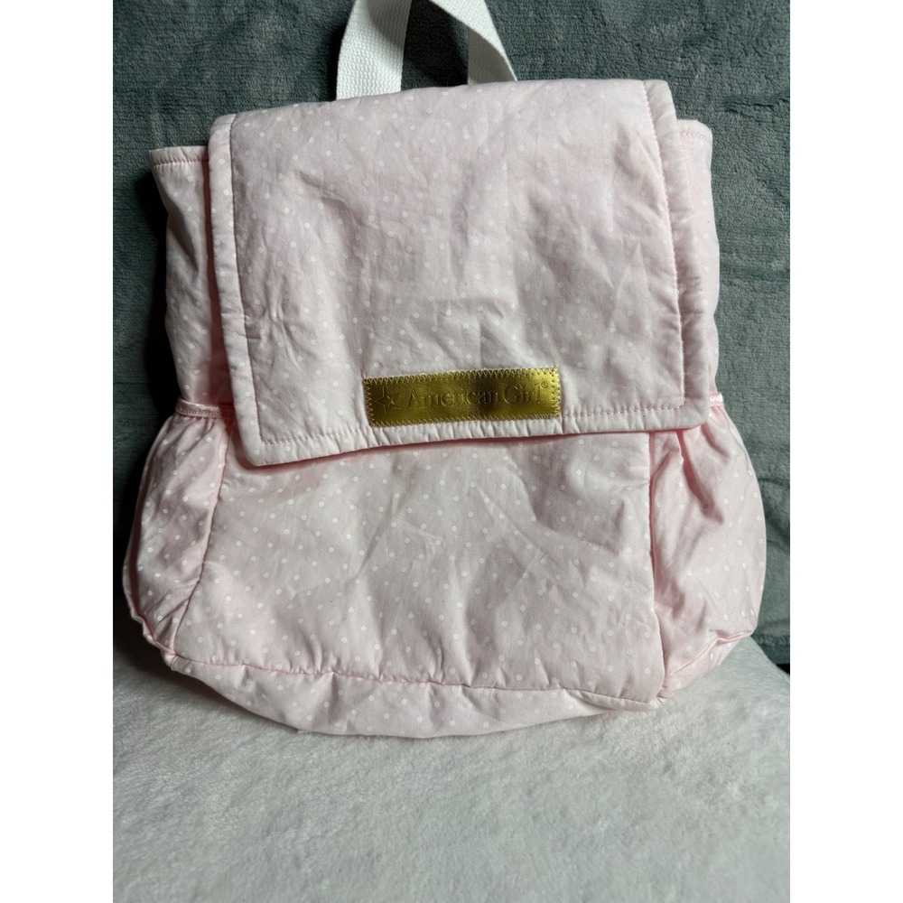 American Girl Kids Pink Polka Dot Backpack Gold Logo Girl Sized Bag